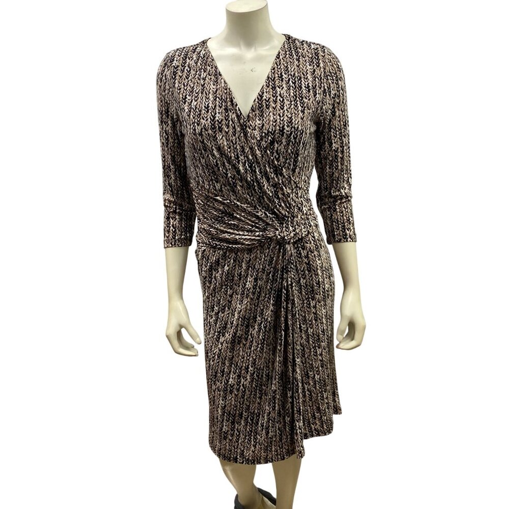 TOMMY HILFIGER $119 Womens Dress W/3/4 Sleeves Black‎ & Beige Pattern 4 NWT